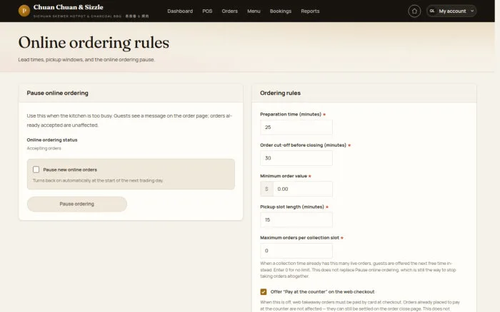 Online ordering rules