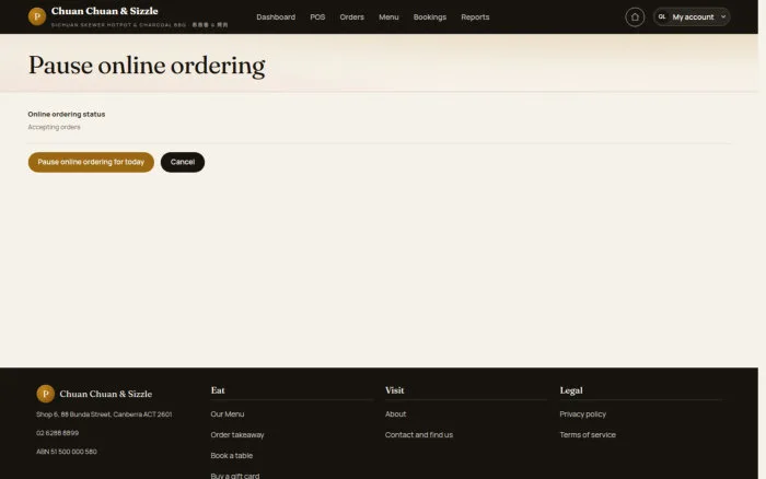 Pause online ordering