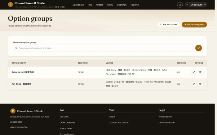 Option groups