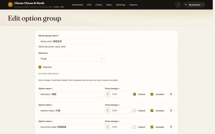 Edit option group