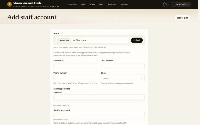 Add staff account