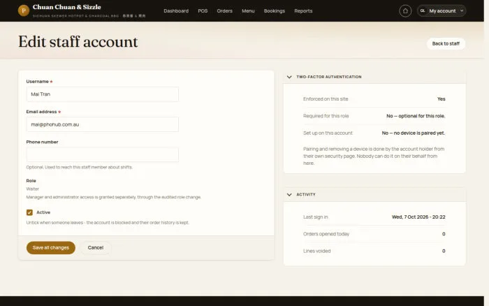 Edit staff account