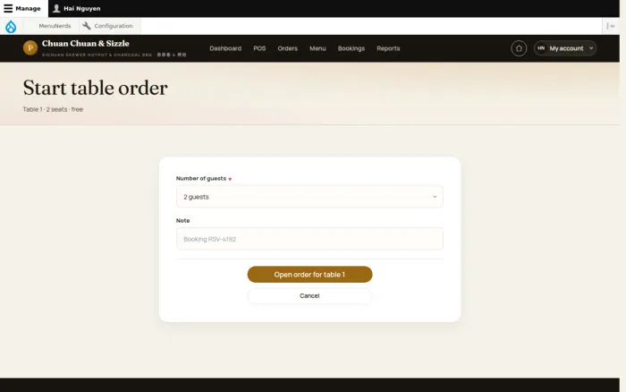 Start table order
