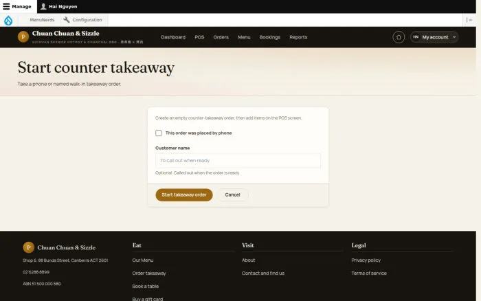 Start counter takeaway