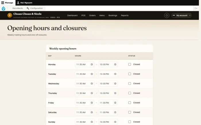 Opening hours and closures