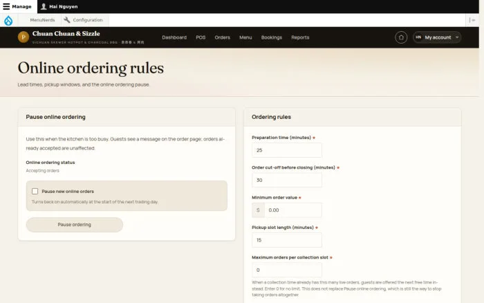 Online ordering rules