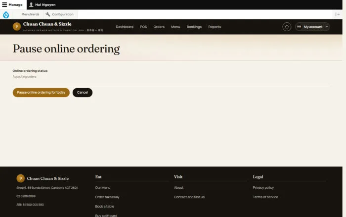 Pause online ordering