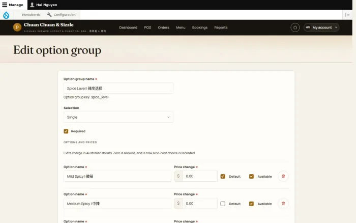 Edit option group