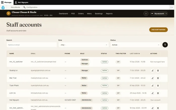 Staff accounts