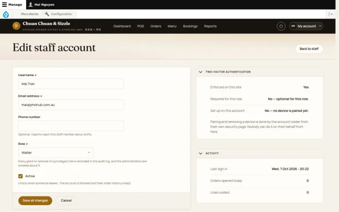 Edit staff account
