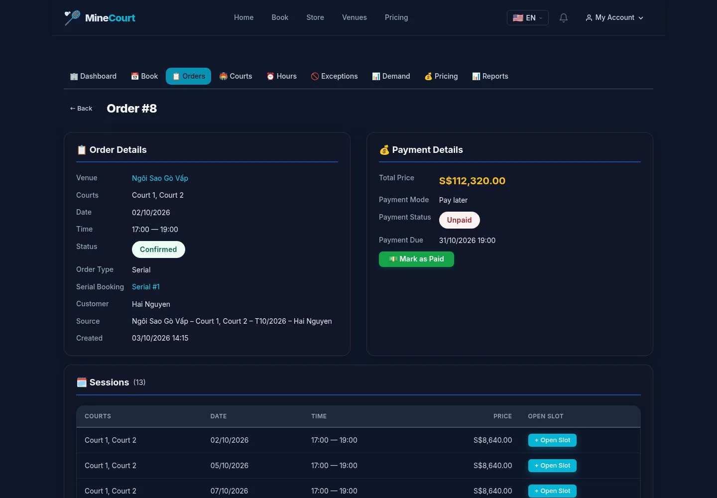 Review payment and sessions