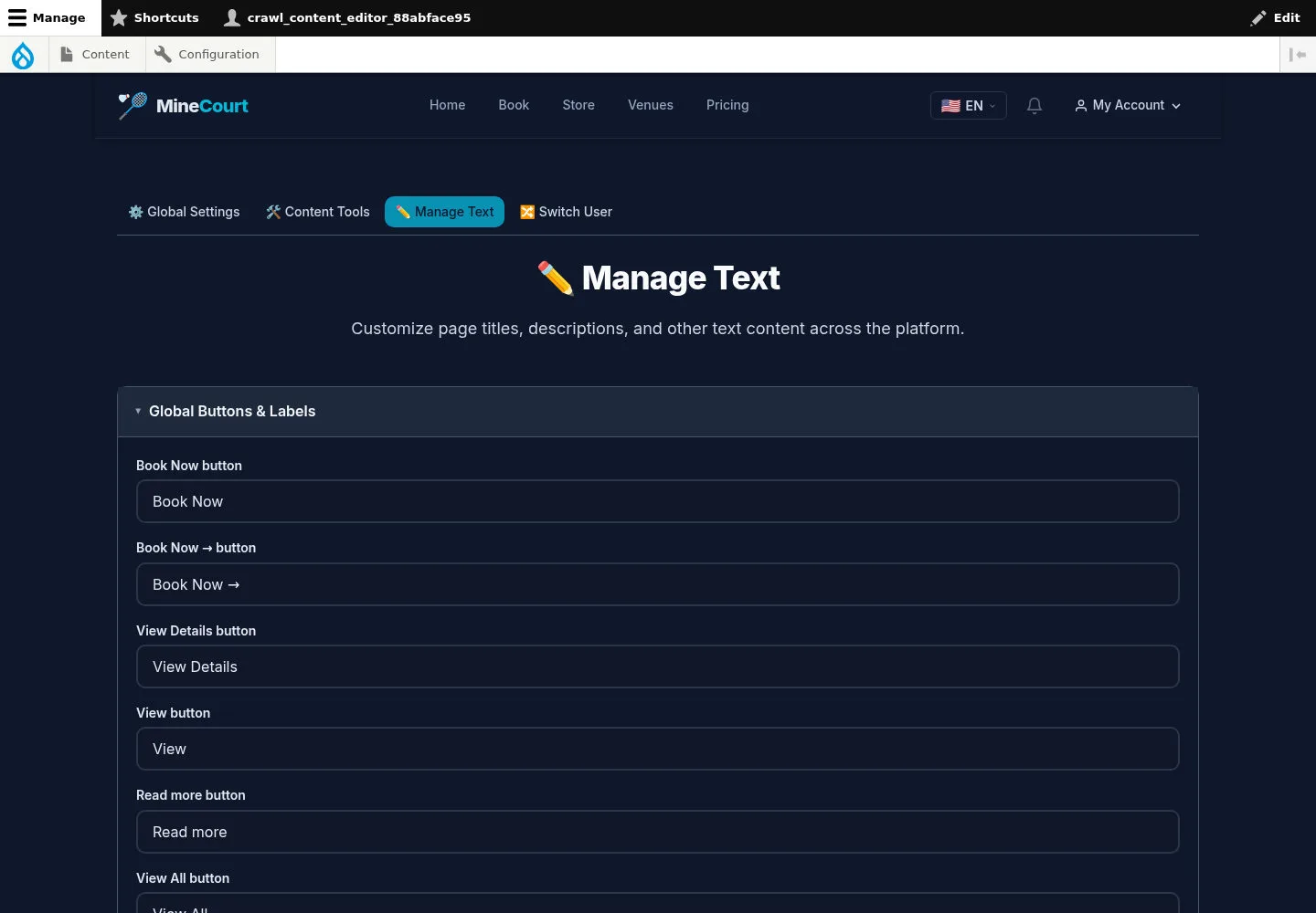 Review editable interface text