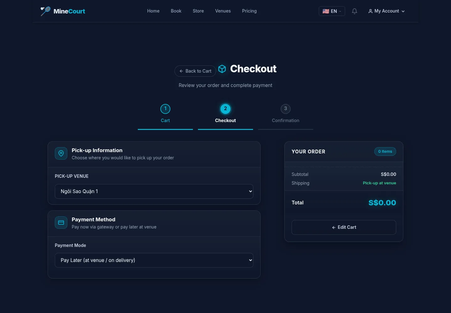 Choose pickup and payment mode