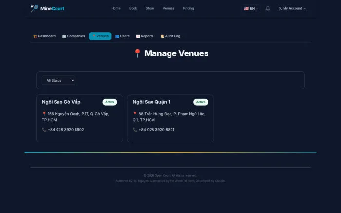 Manage Venues | MineCourt