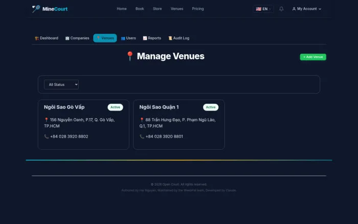 Manage Venues | MineCourt