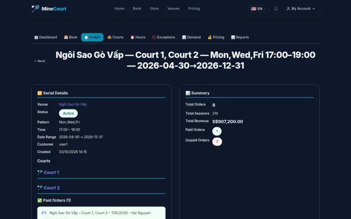 Serial Booking Detail | MineCourt