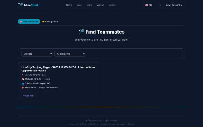 Open Slots — Find Players | MineCourt