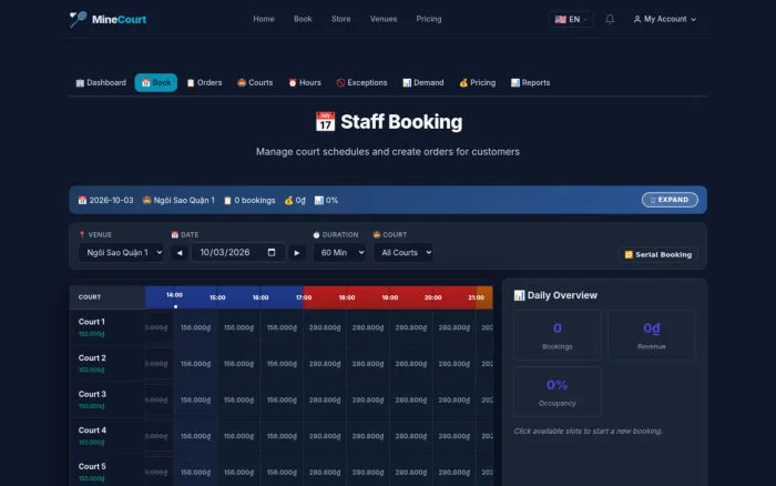 Staff Booking | MineCourt