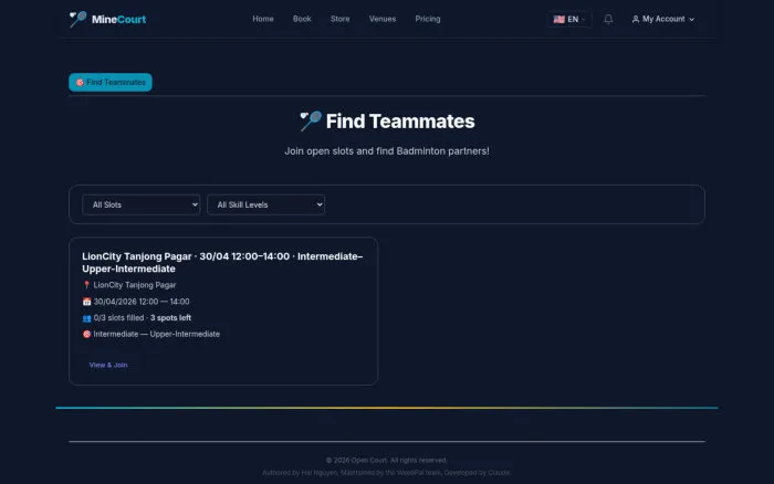 Open Slots — Find Players | MineCourt