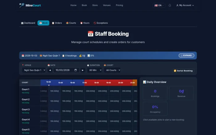 Staff Booking | MineCourt
