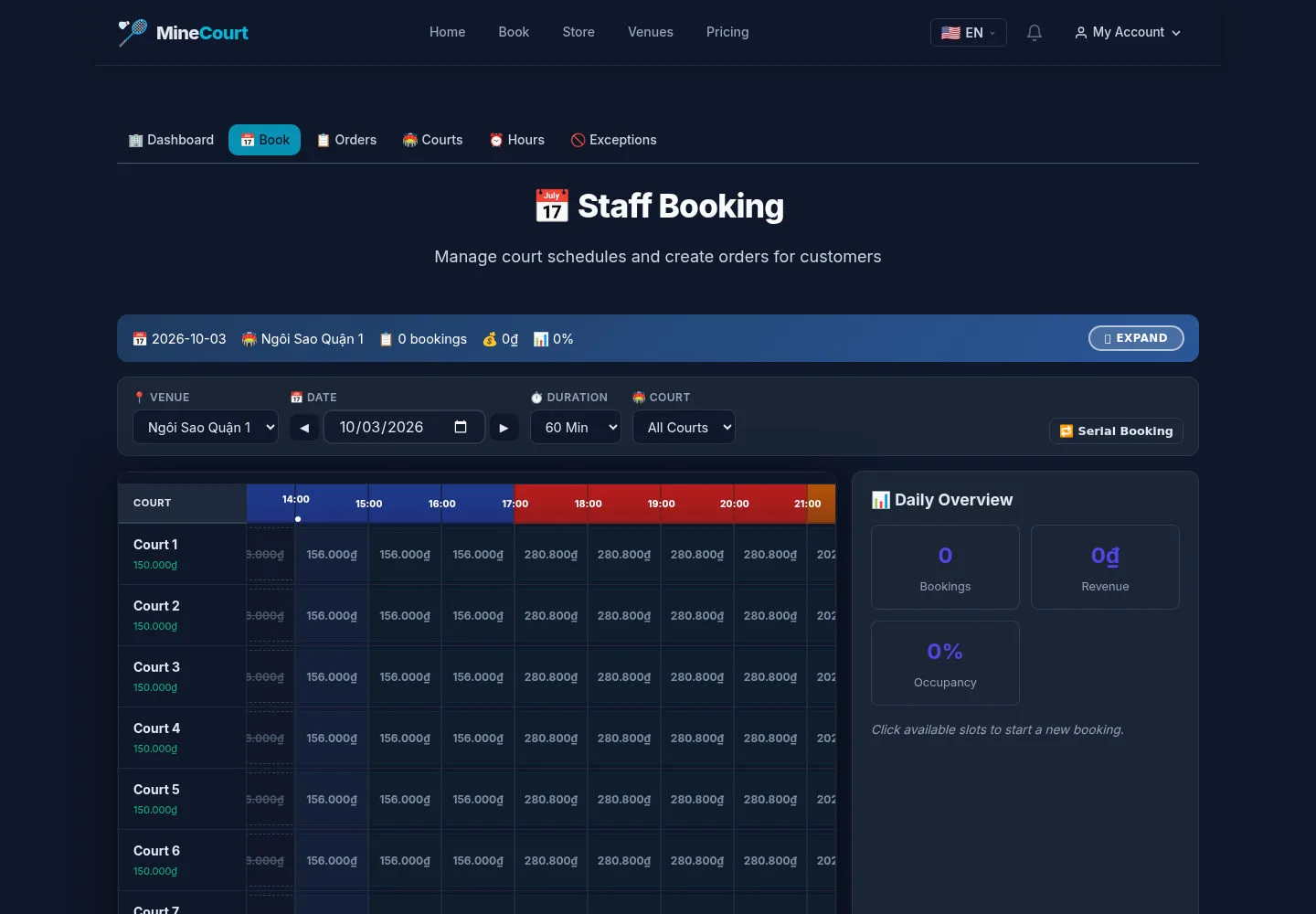 Review the staff booking grid