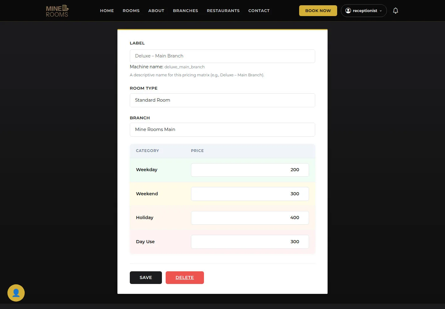 Open Edit Pricing Matrix
