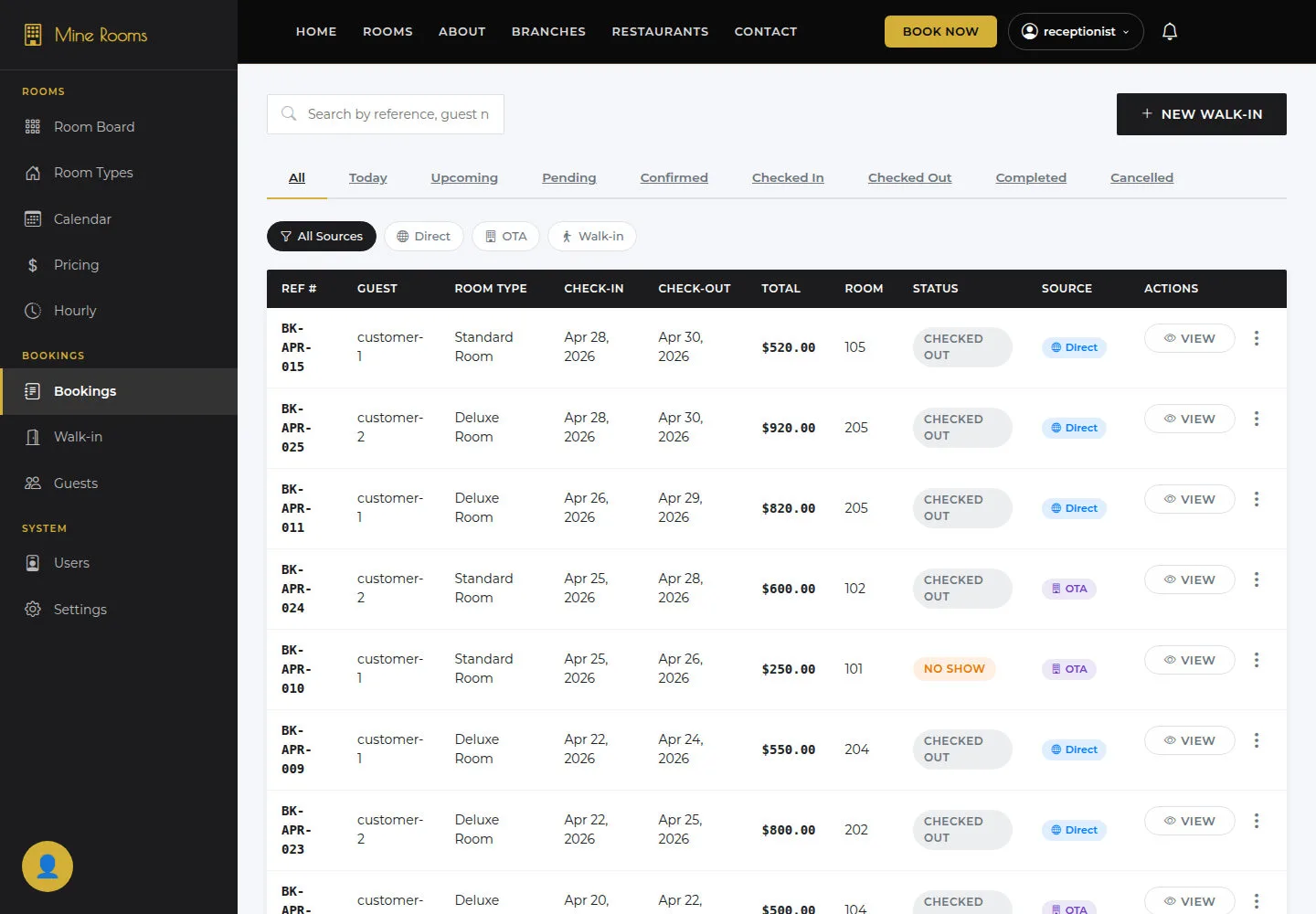 Filter Bookings