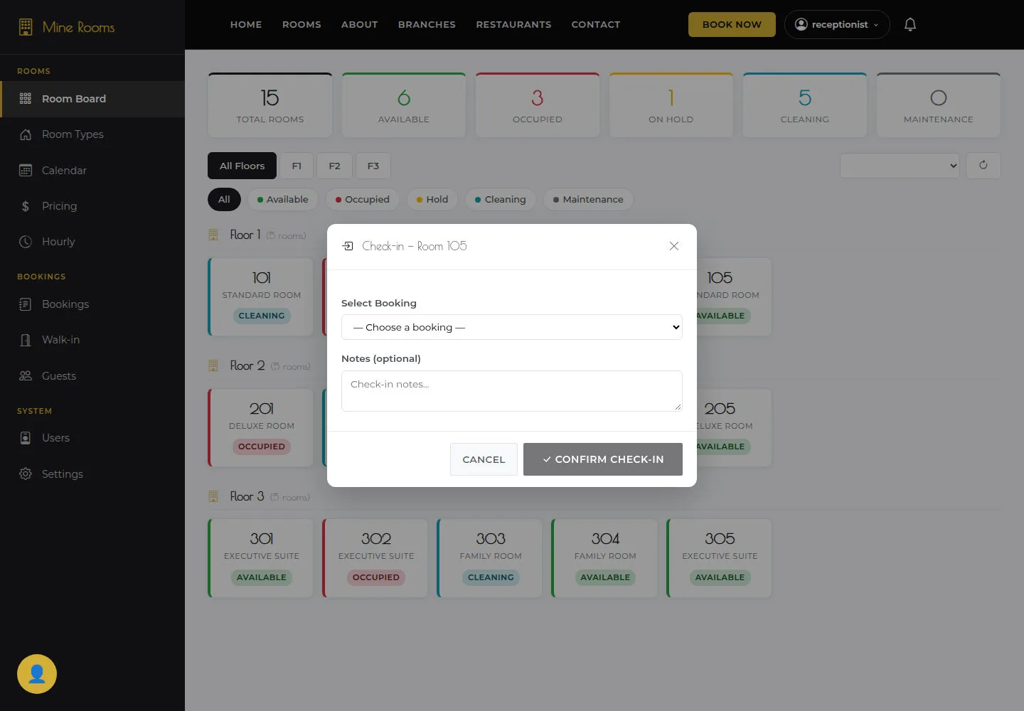 Open the board Check-in dialog