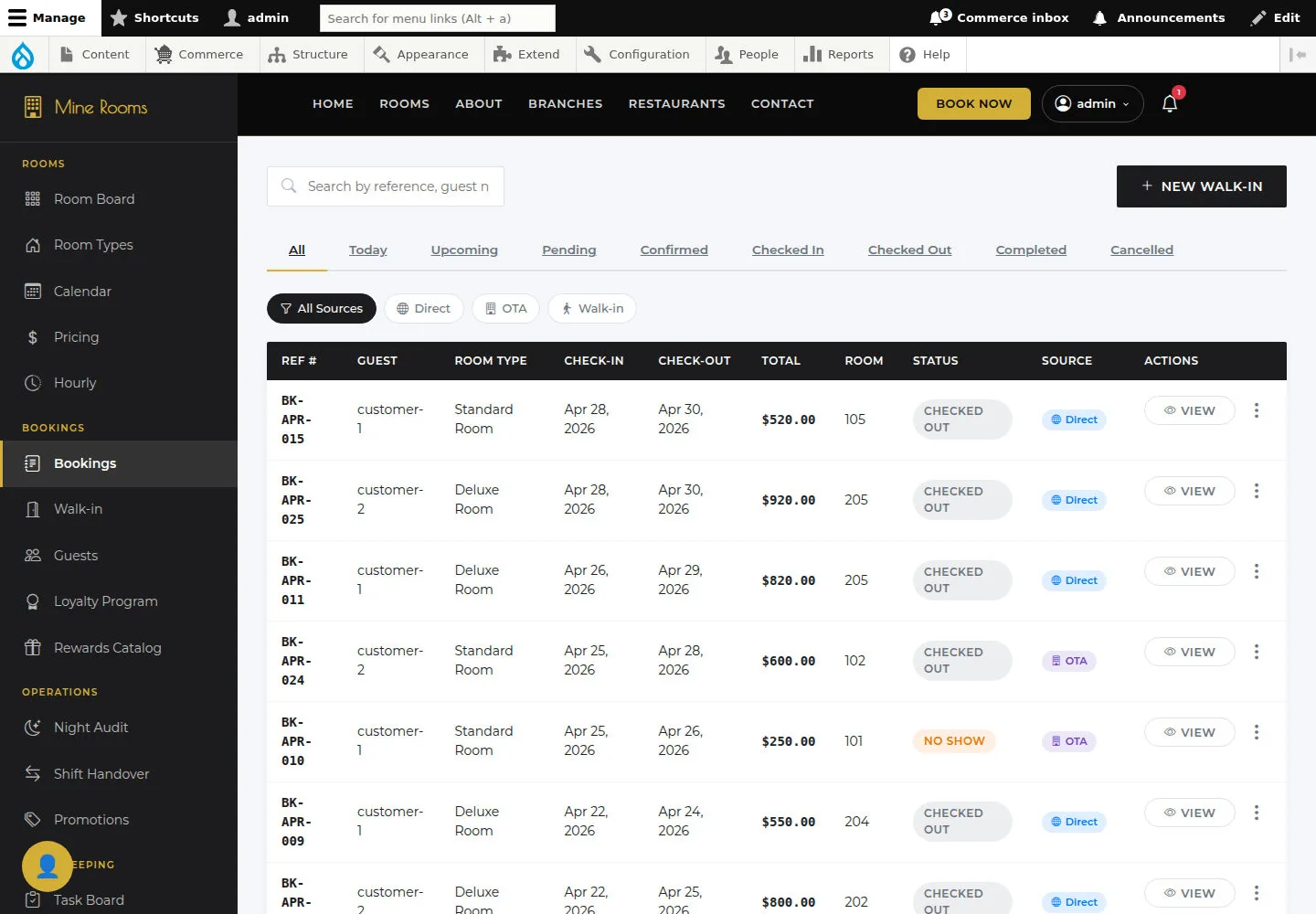 Read the Bookings list