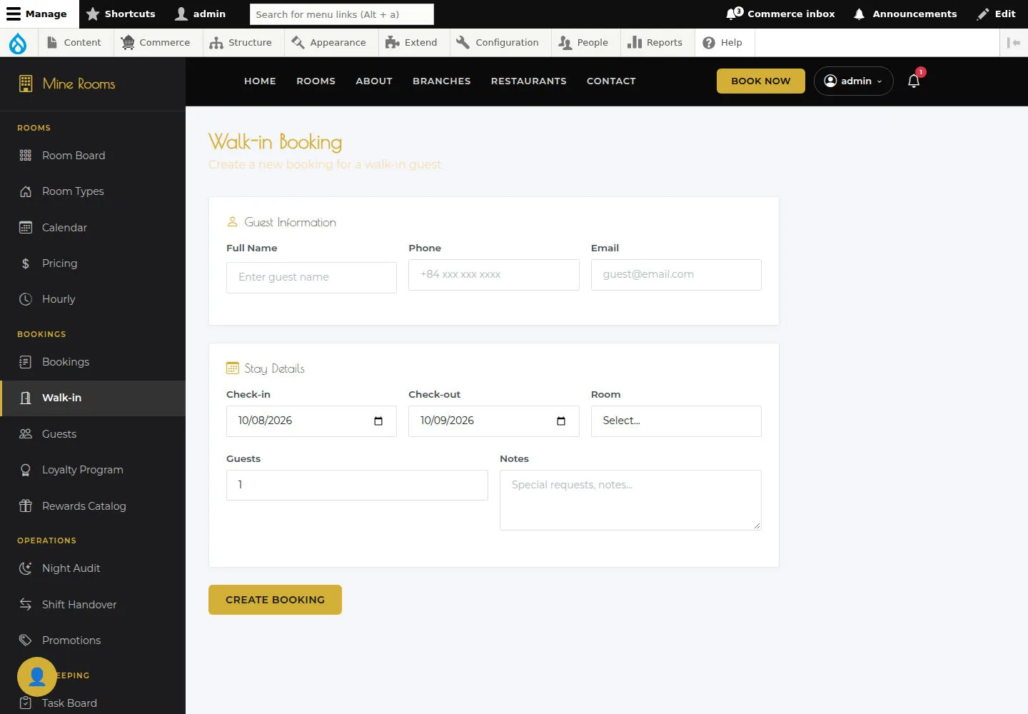Prepare a Walk-in Booking