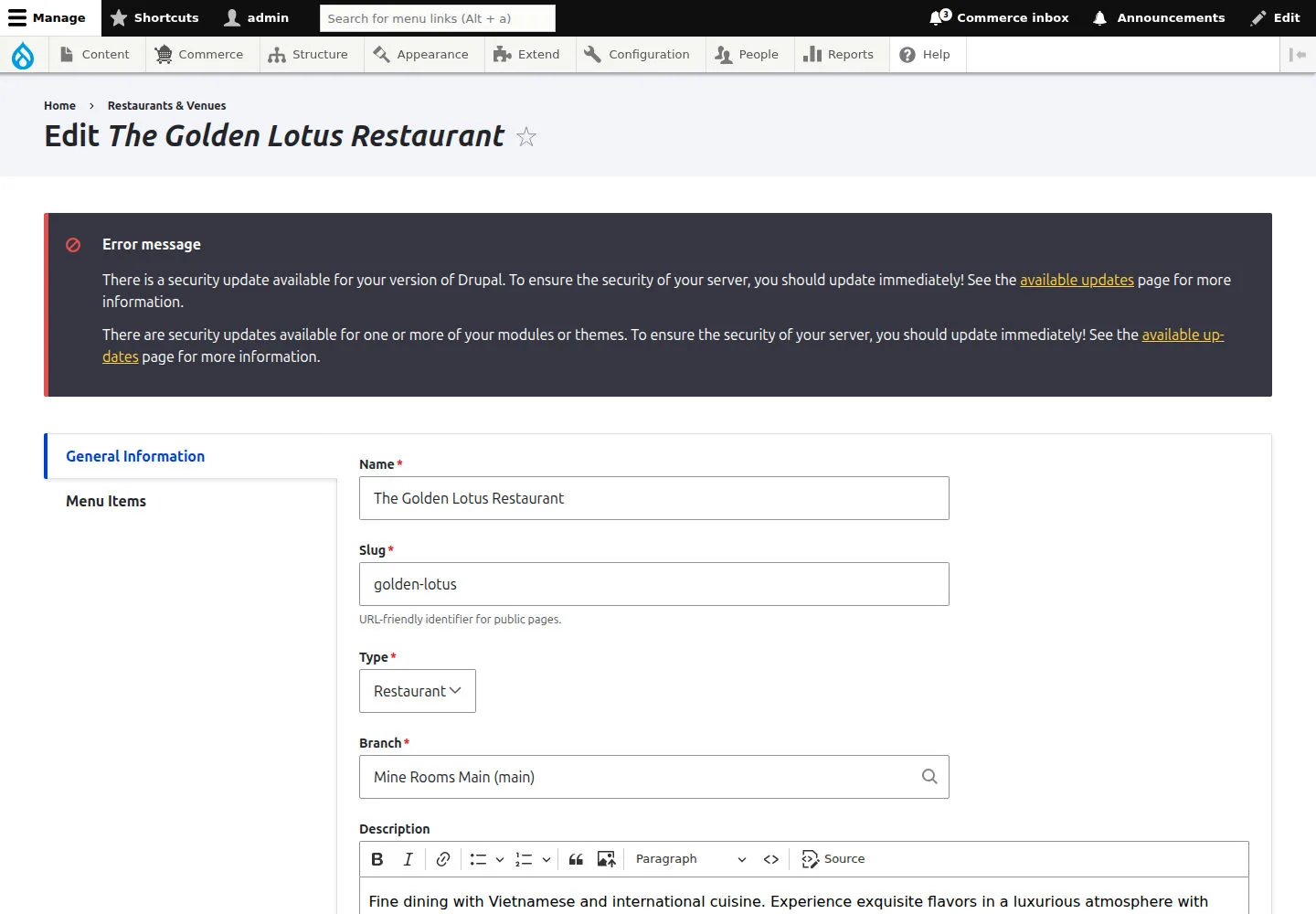 Open the venue edit form