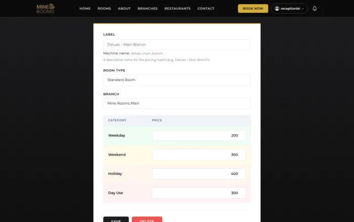 Edit Pricing Matrix