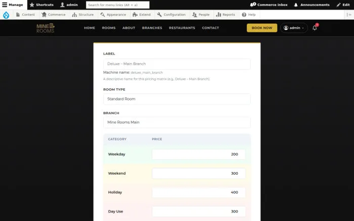 Edit Pricing Matrix