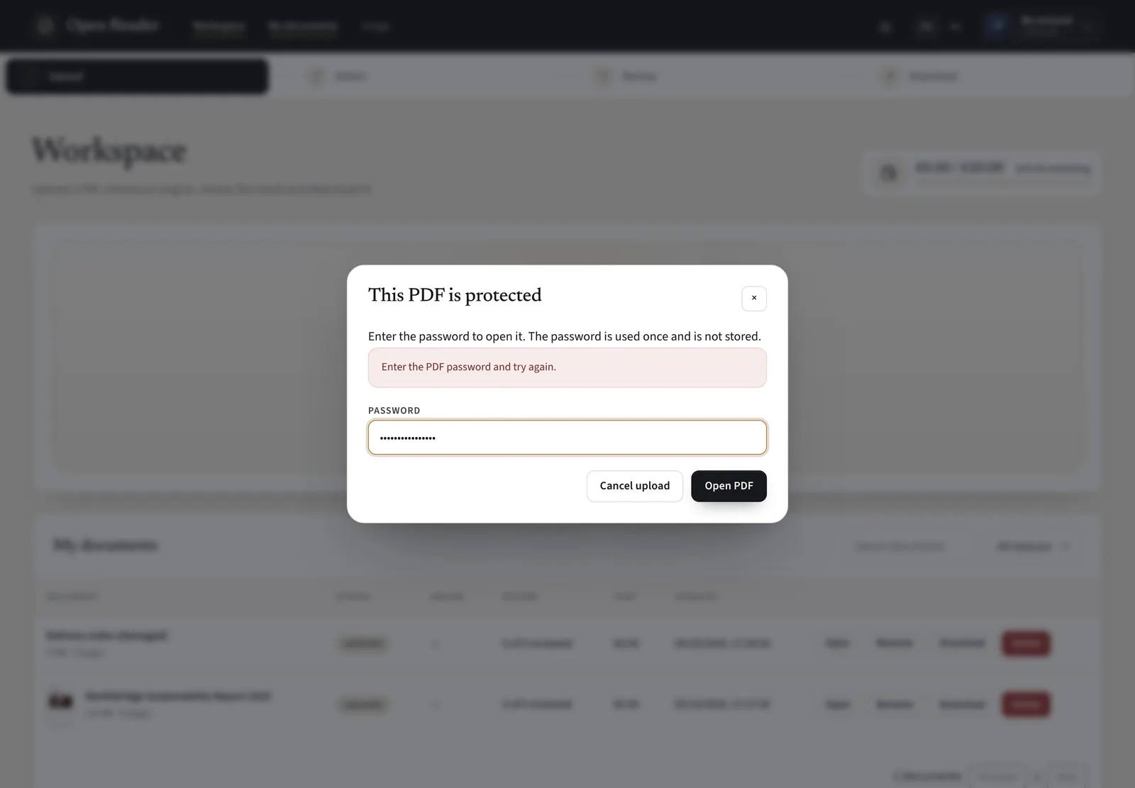 Handle a protected PDF
