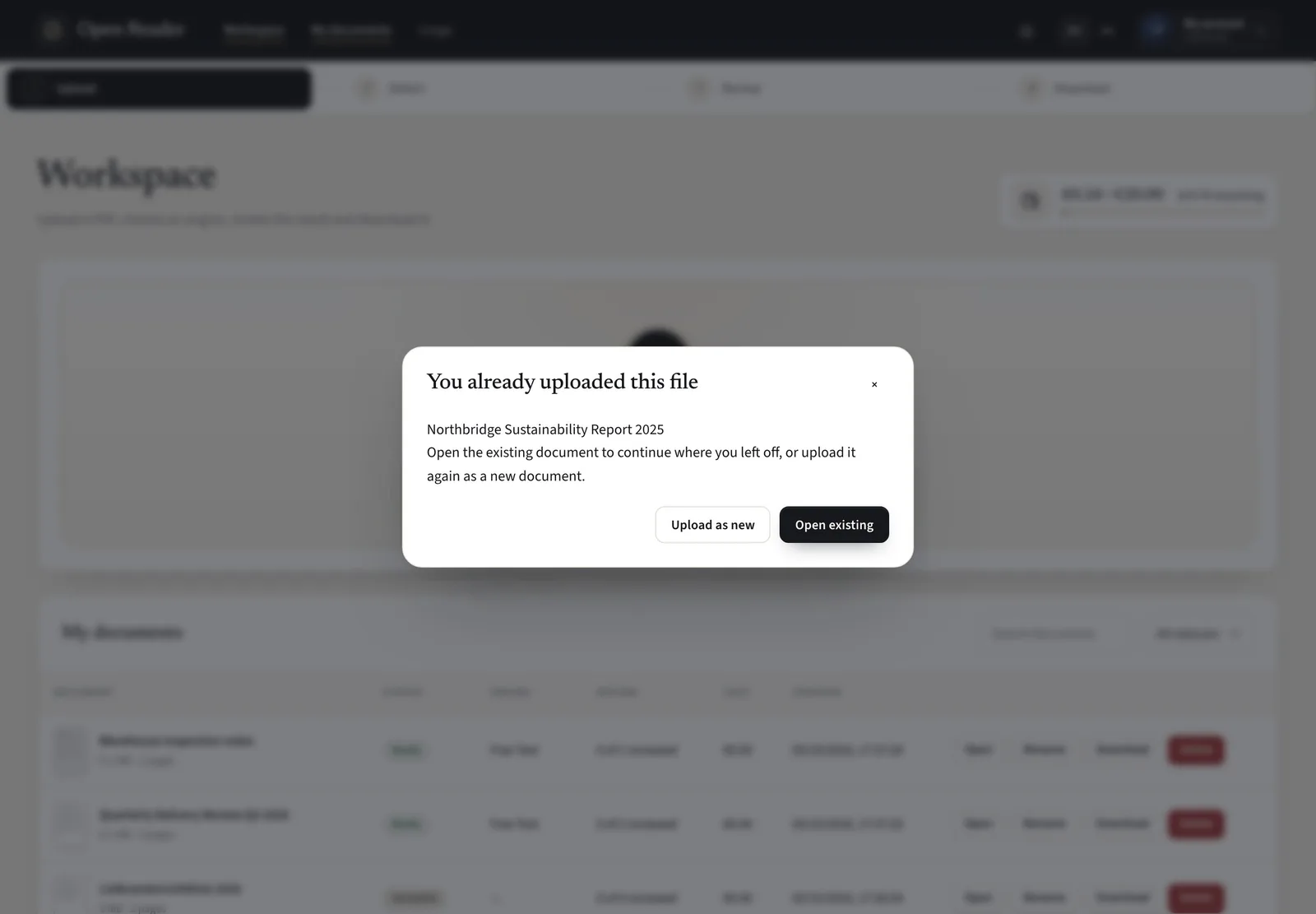 Handle a duplicate or rejected file