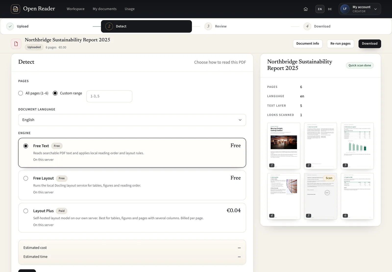 Choose pages and language