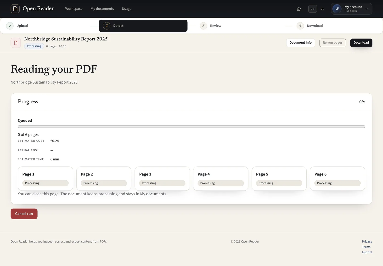 Follow page progress