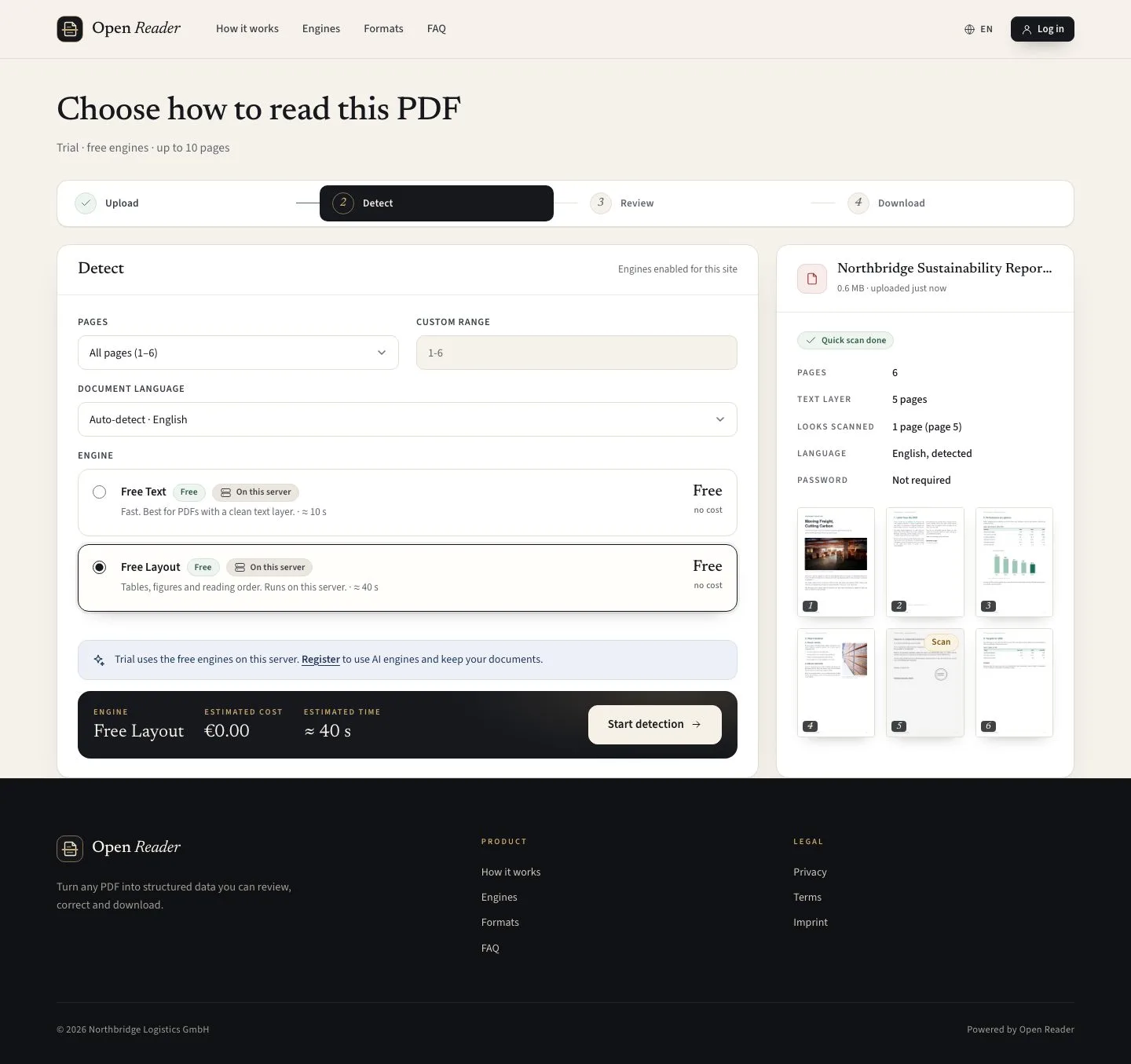 Choose pages and a free engine