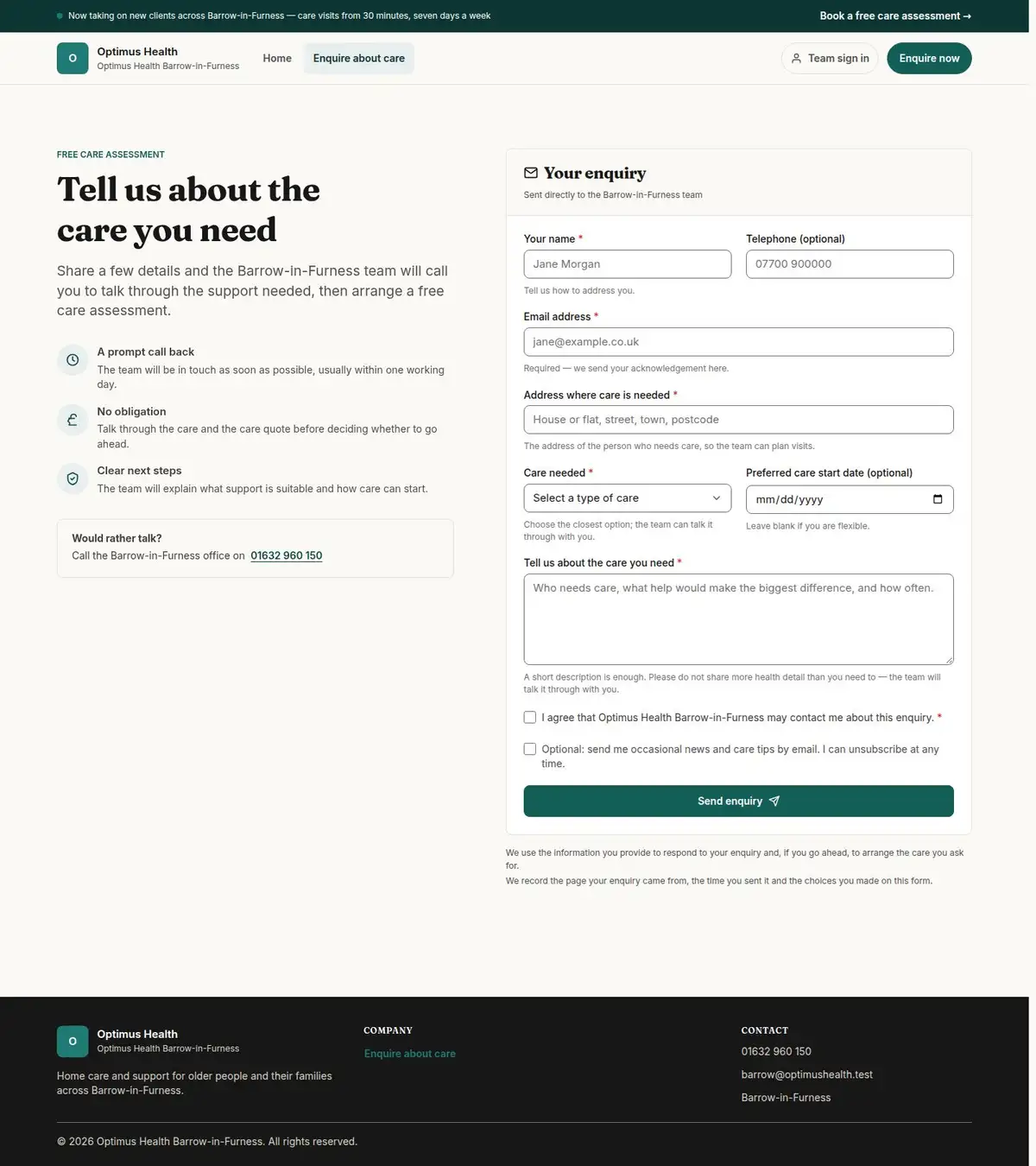 Tell us about the care you need