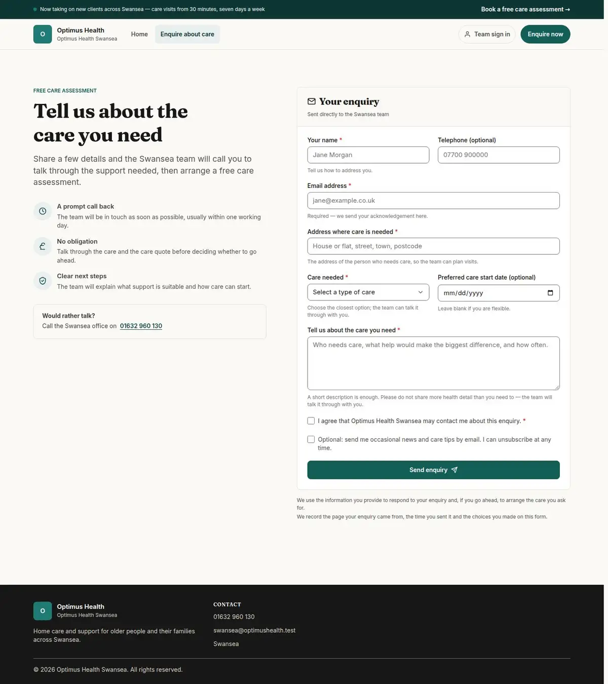 Tell us about the care you need