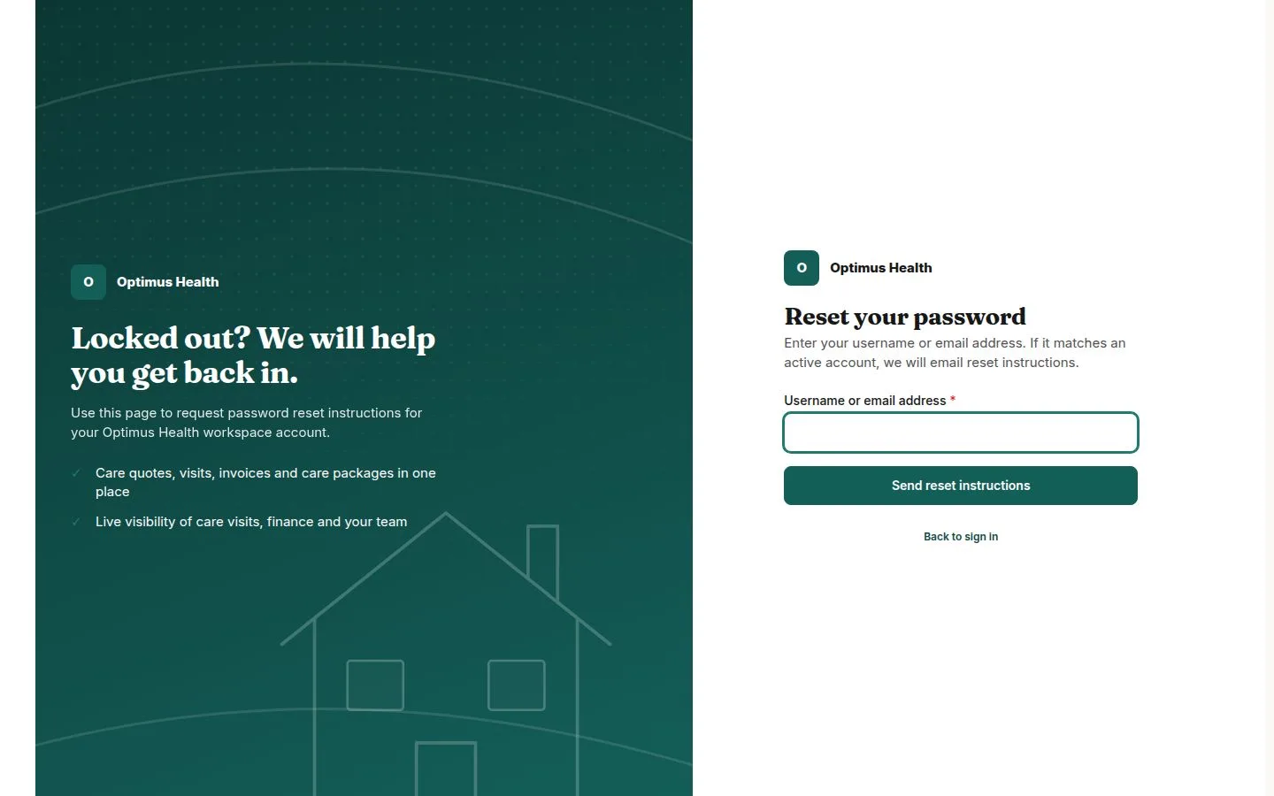 Password reset form and Send reset instructions