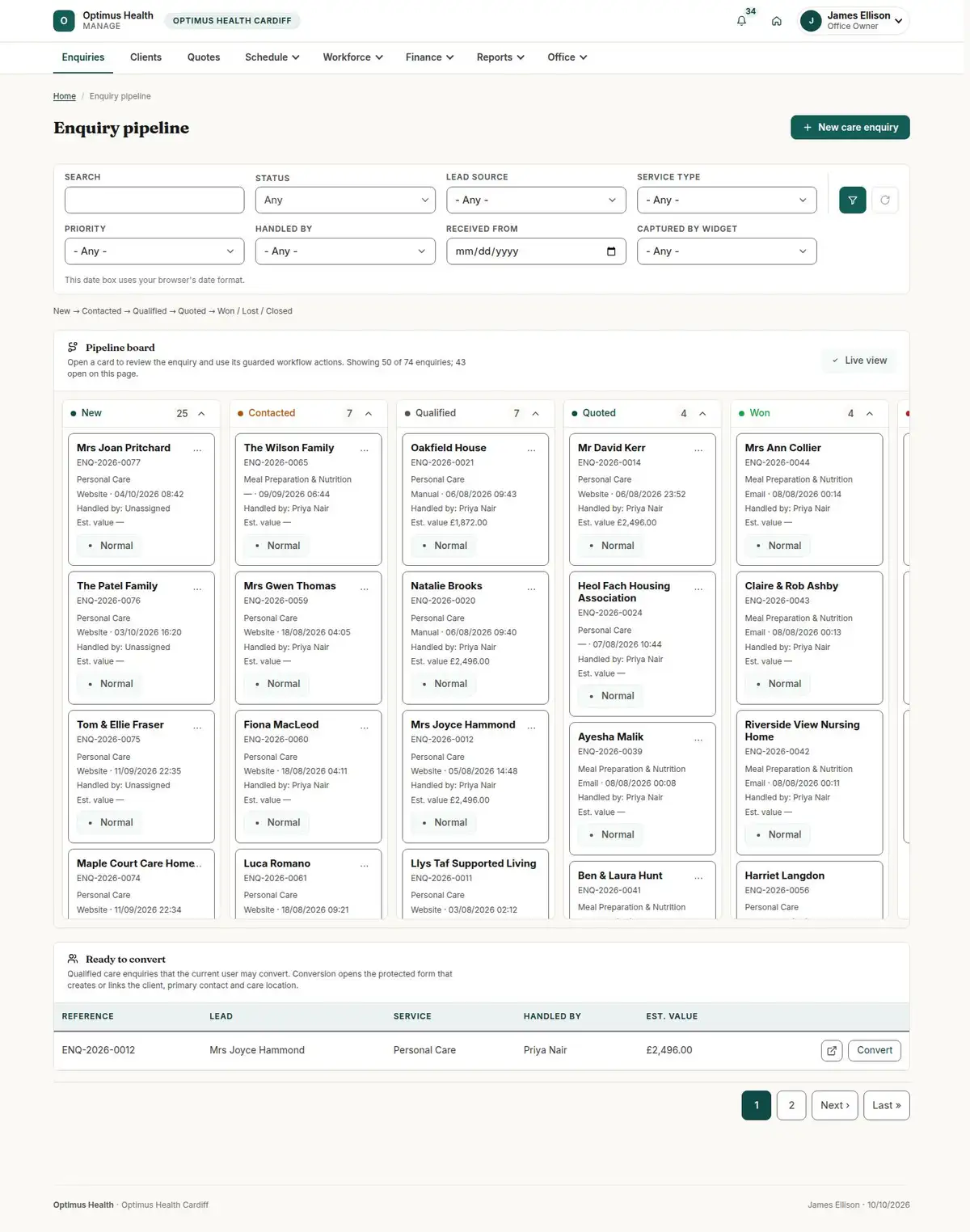 Enquiry pipeline