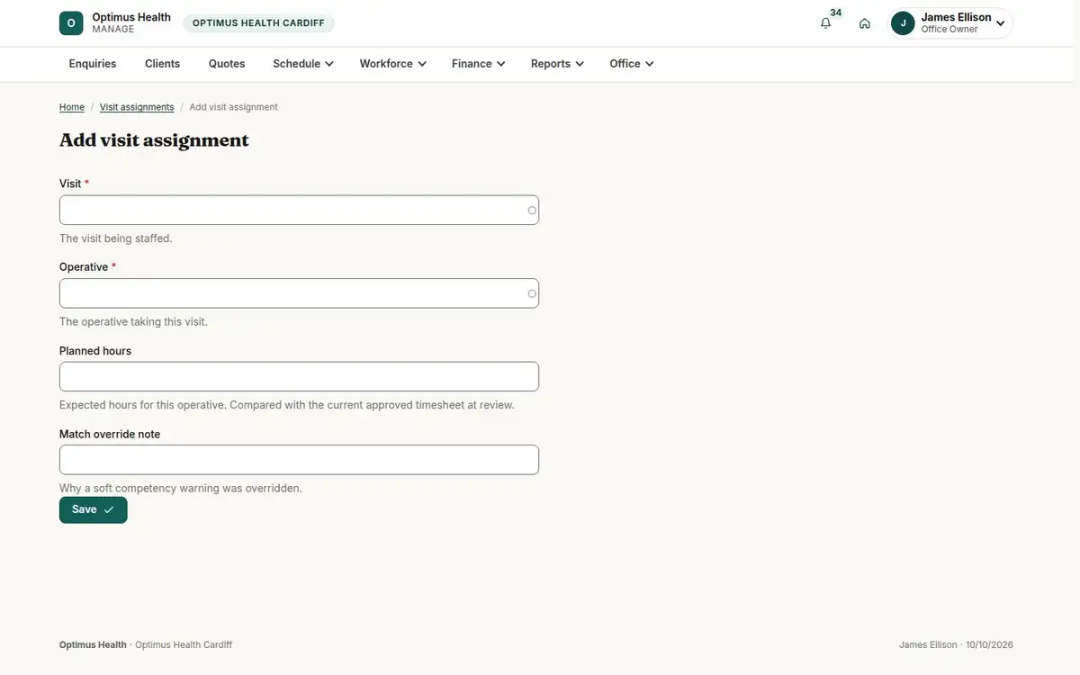 Add visit assignment