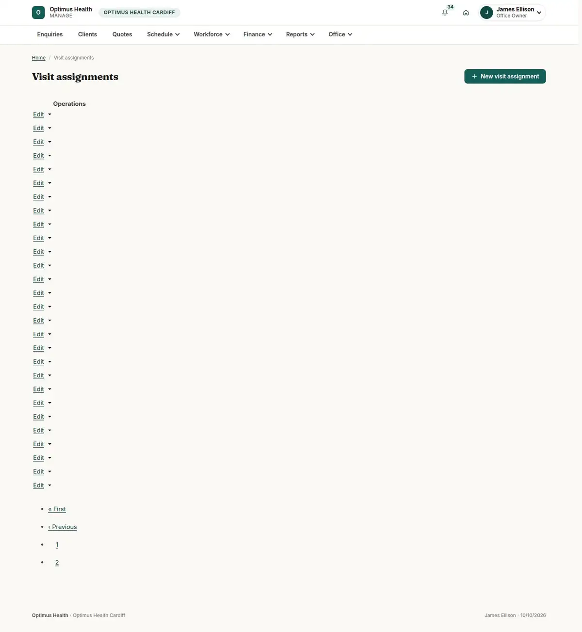 Visit assignments