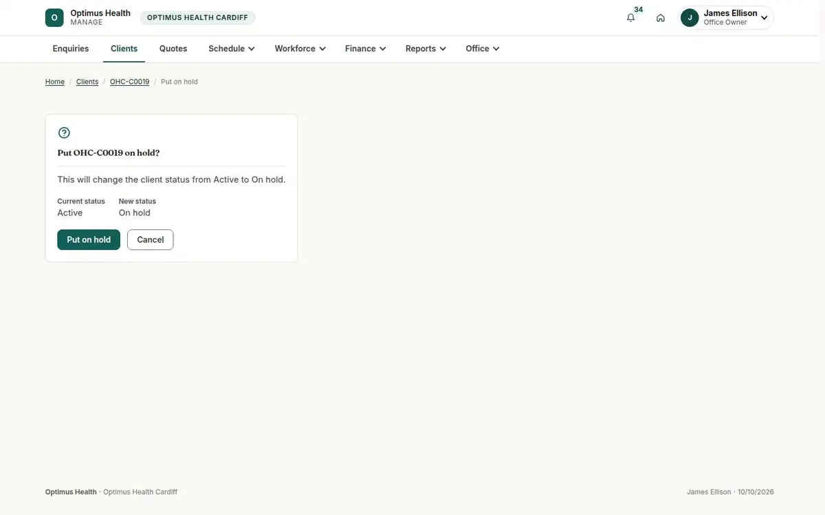 Put OHC-C0019 on hold?