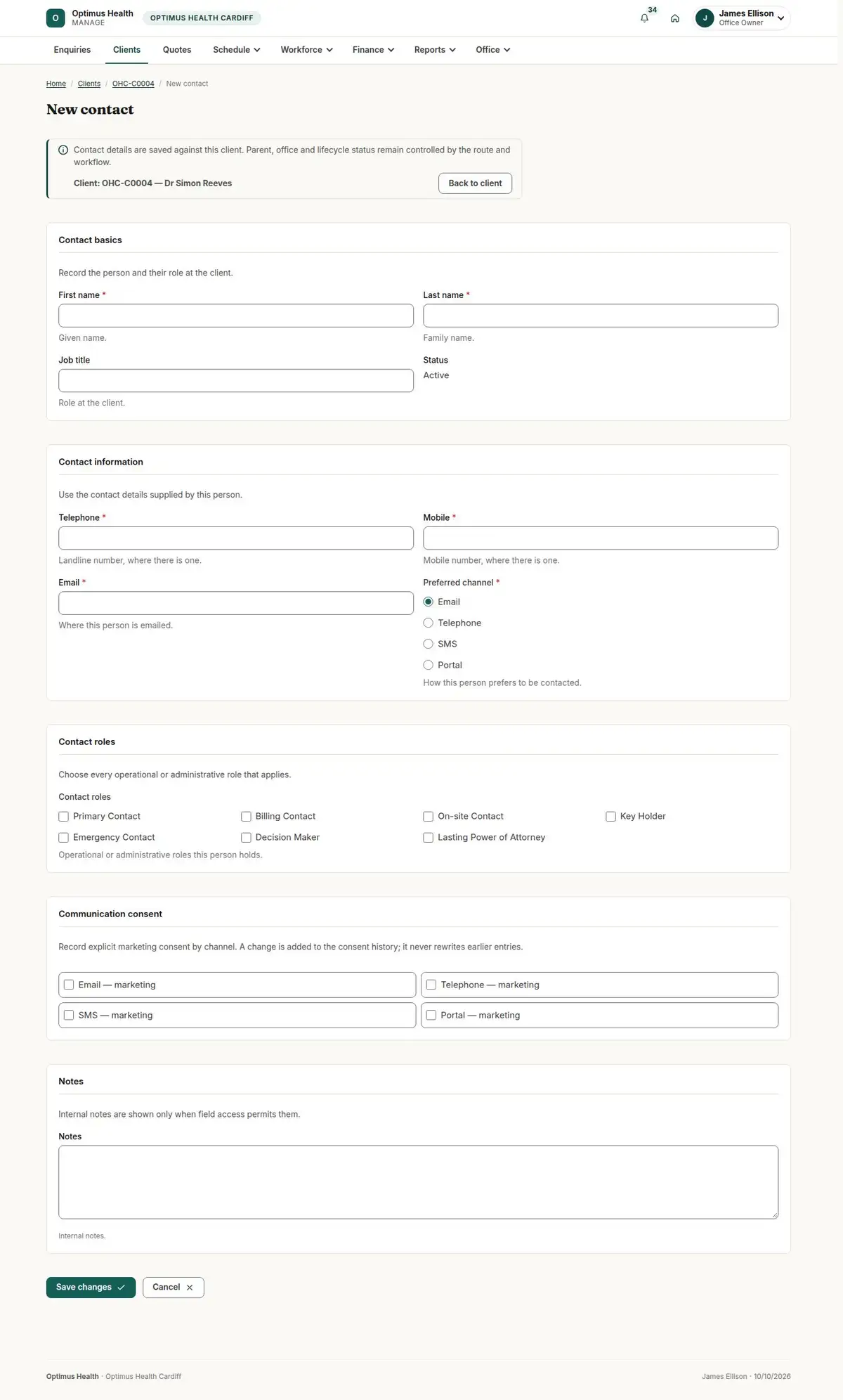 New contact