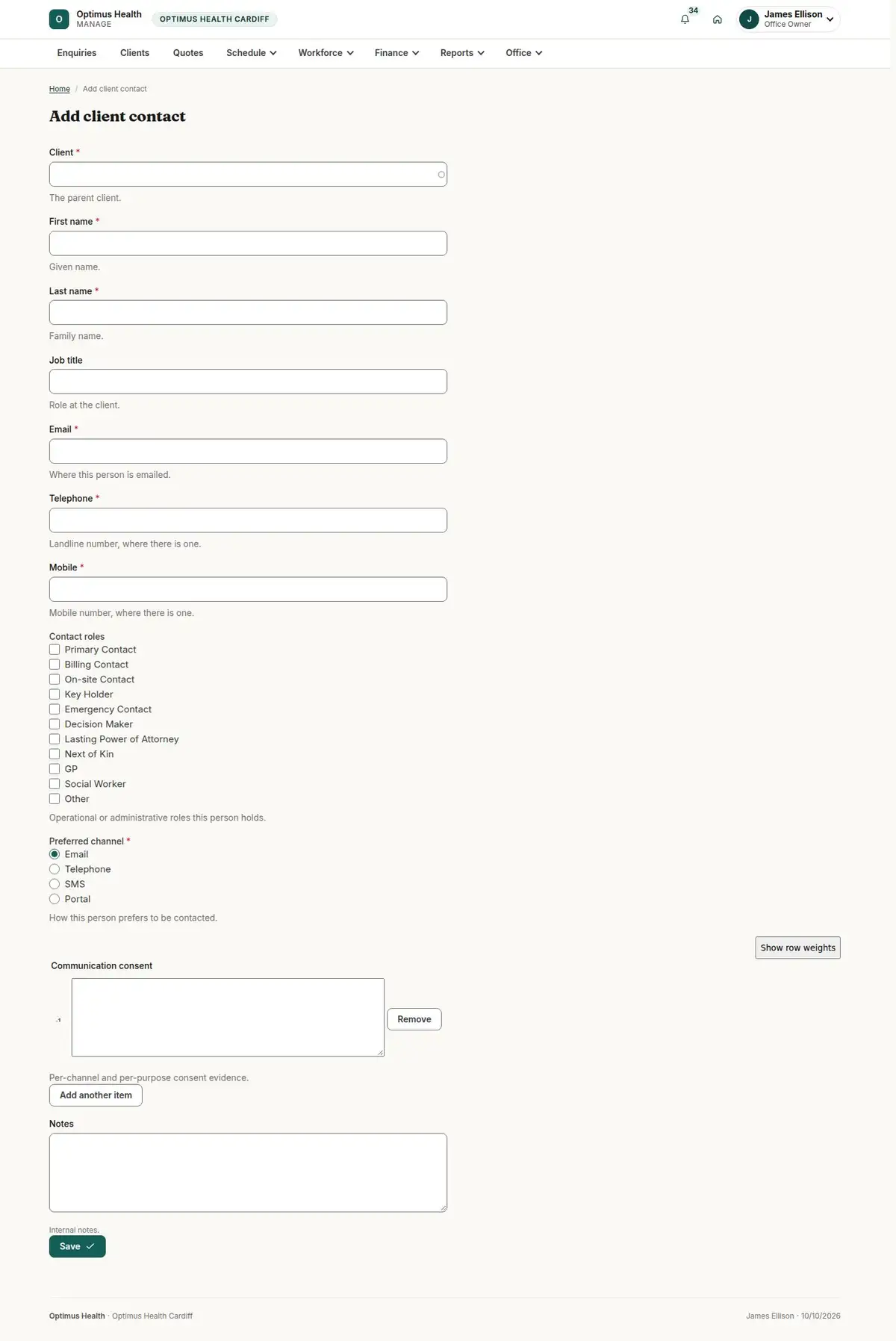 Add client contact