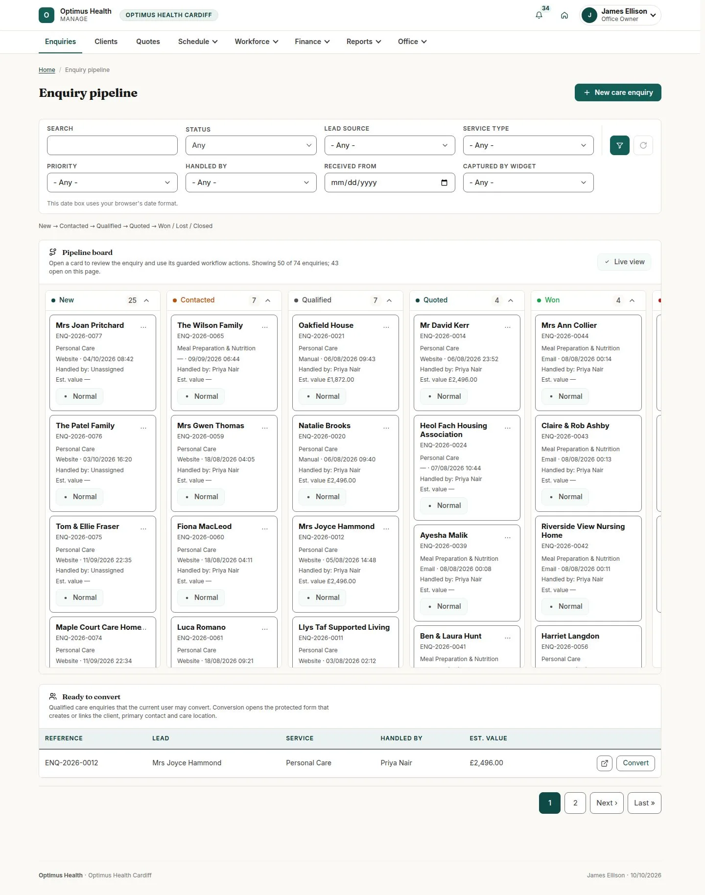 Enquiry pipeline