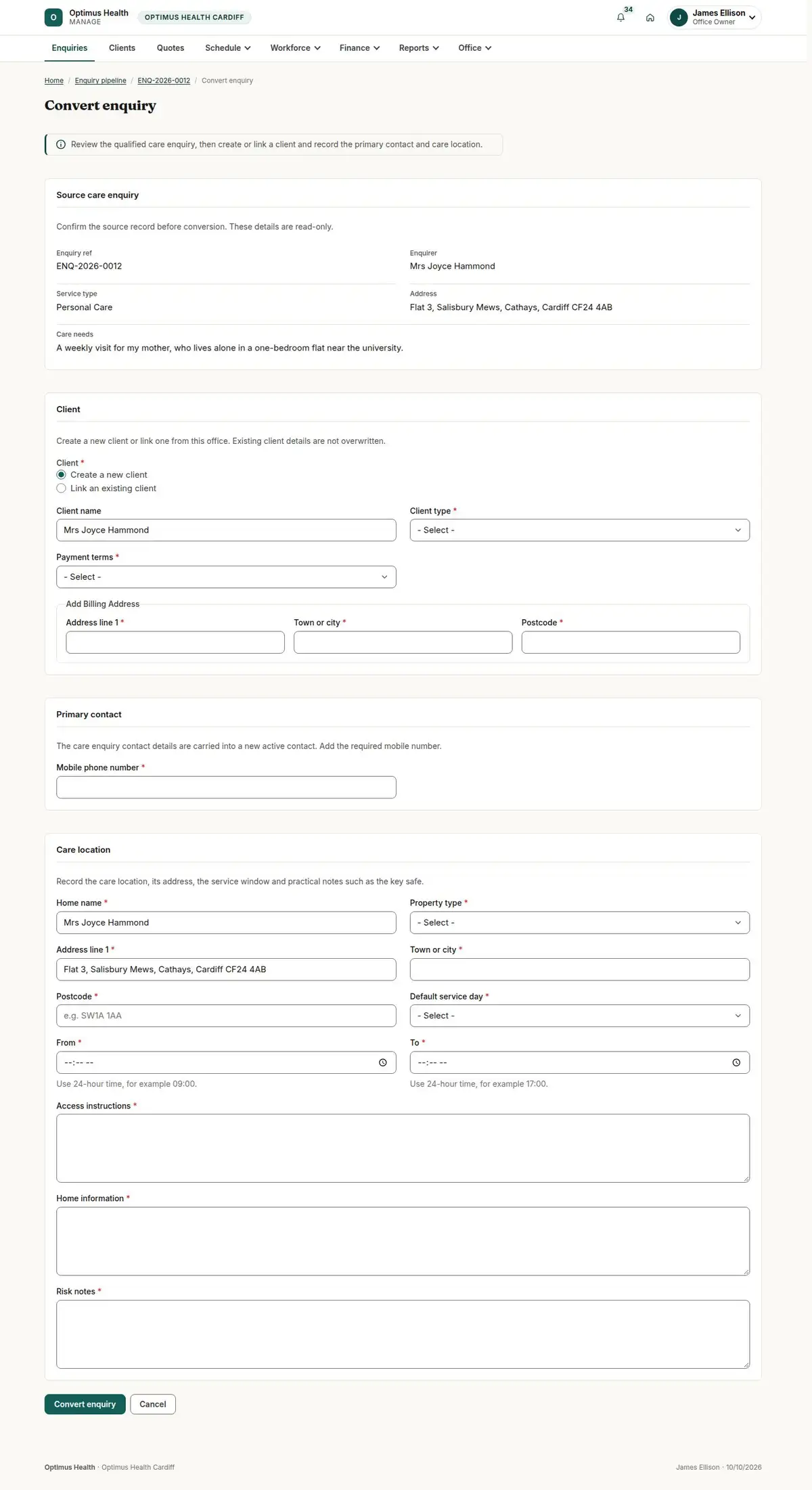 Convert enquiry
