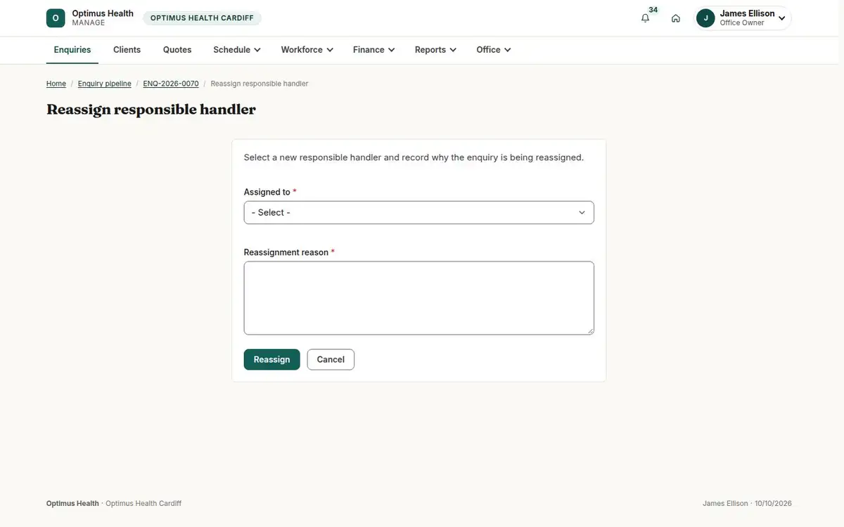 Reassign responsible handler